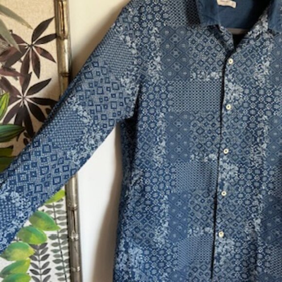 🧡3/15 Mango Man Casual Patchwork Blue Shirt Men's S - Picture 2 of 13